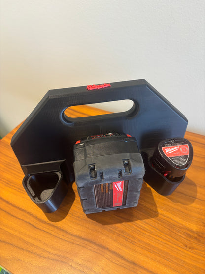 Battery Caddy for Milwaukee Combo M12 and M18 Batteries  – holds 6 Batteries, Optional Milwaukee Packout Mounting