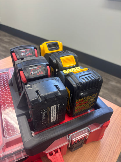 Milwaukee Packout Holder Carrier "DeWaukee" for DeWalt 20V / 60V and Milwaukee M18 Batteries - holds 3 DeWalt and 3 Milwaukee M18 Batteries