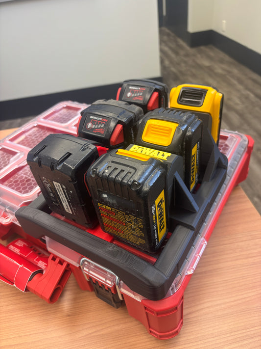 Milwaukee Packout Holder Carrier "DeWaukee" for DeWalt 20V / 60V and Milwaukee M18 Batteries - holds 3 DeWalt and 3 Milwaukee M18 Batteries