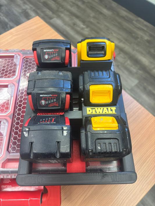 Milwaukee Packout Holder Carrier "DeWaukee" for DeWalt 20V / 60V and Milwaukee M18 Batteries - holds 3 DeWalt and 3 Milwaukee M18 Batteries