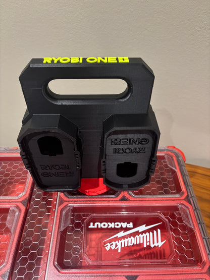 Battery Caddy for RYOBI 18V ONE+ Batteries  – holds 4 Batteries, Optional Milwaukee Packout Mounting