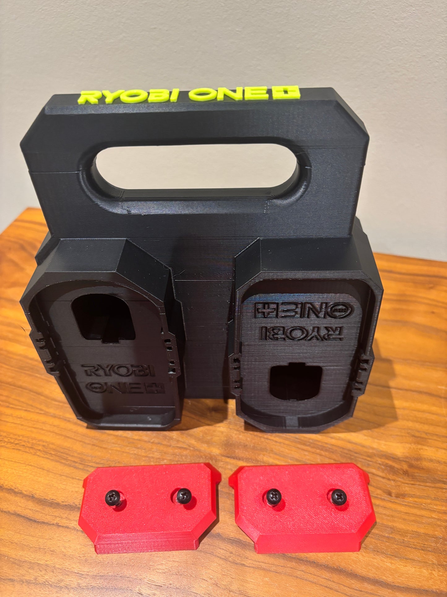 Battery Caddy for RYOBI 18V ONE+ Batteries  – holds 4 Batteries, Optional Milwaukee Packout Mounting
