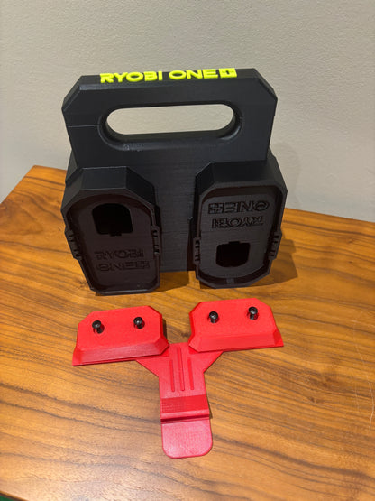 Battery Caddy for RYOBI 18V ONE+ Batteries  – holds 4 Batteries, Optional Milwaukee Packout Mounting