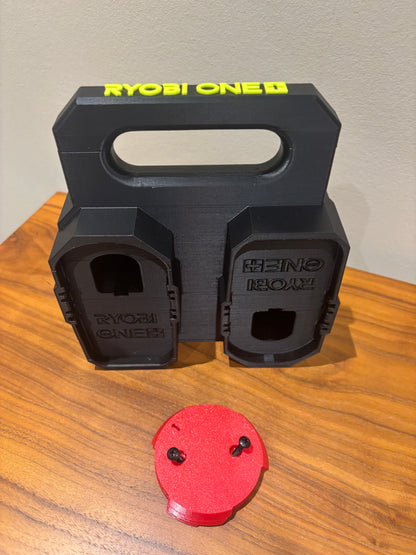 Battery Caddy for RYOBI 18V ONE+ Batteries  – holds 4 Batteries, Optional Milwaukee Packout Mounting