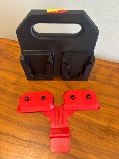 Battery Caddy "DeWaukee" for DeWalt 20V / 60V and Milwaukee M18 Batteries – holds 4 Batteries, Optional Milwaukee Packout Mounting