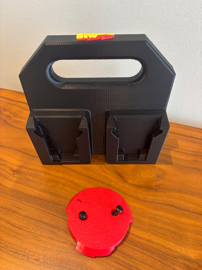 Battery Caddy "DeWaukee" for DeWalt 20V / 60V and Milwaukee M18 Batteries – holds 4 Batteries, Optional Milwaukee Packout Mounting