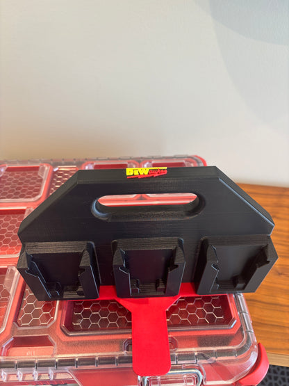 Battery Caddy "DeWaukee" for DeWalt 20V / 60V and Milwaukee M18 Batteries – holds 6 Batteries, Optional Milwaukee Packout Mounting