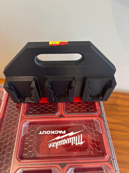 Battery Caddy "DeWaukee" for DeWalt 20V / 60V and Milwaukee M18 Batteries – holds 6 Batteries, Optional Milwaukee Packout Mounting