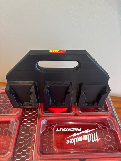 Battery Caddy "DeWaukee" for DeWalt 20V / 60V and Milwaukee M18 Batteries – holds 6 Batteries, Optional Milwaukee Packout Mounting