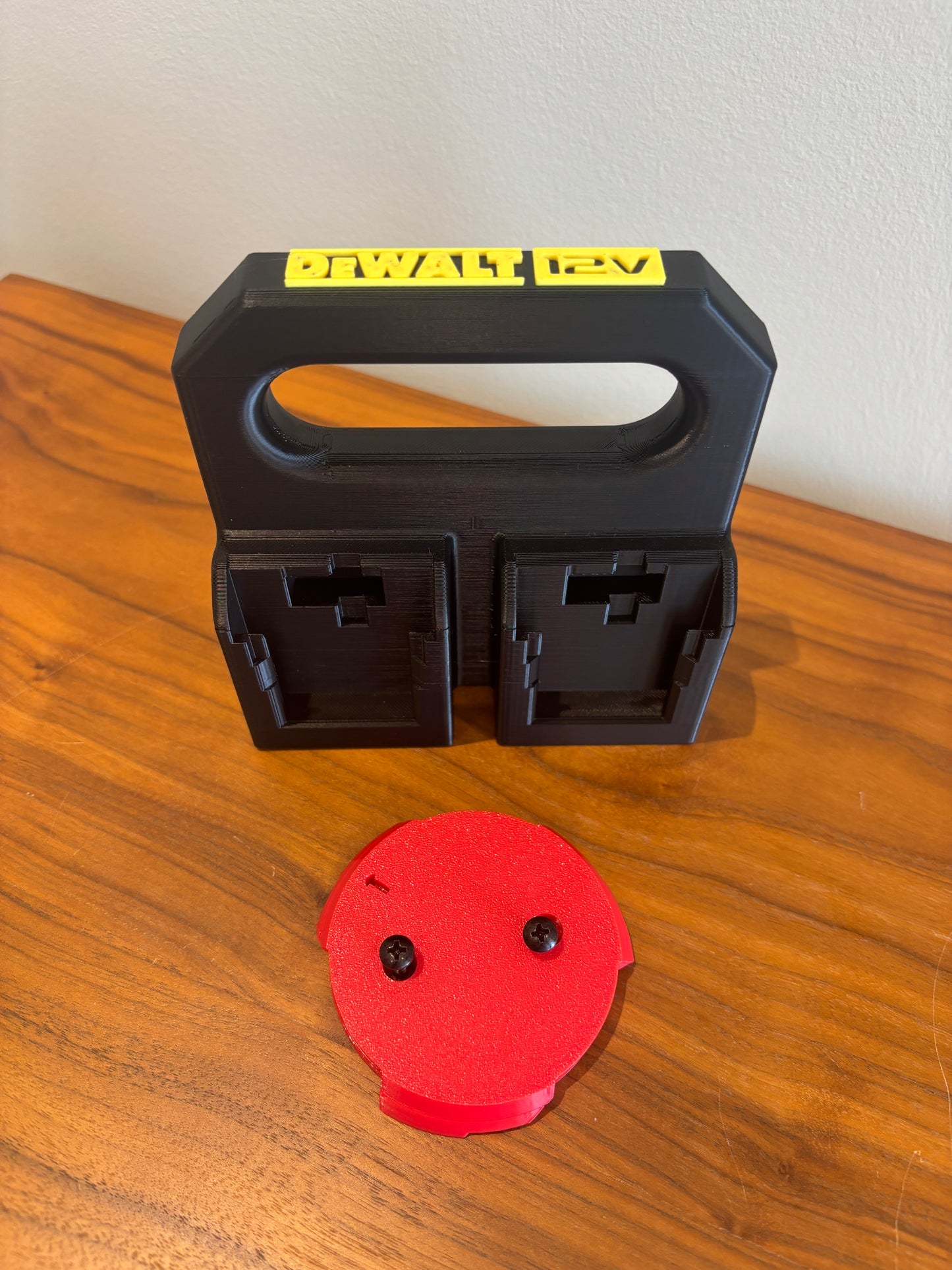 Battery Caddy for DeWalt 12V Batteries  – holds 4 Batteries, Optional Milwaukee Packout Mounting
