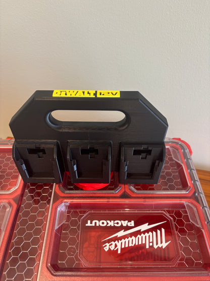 Battery Caddy for DeWalt 12V Batteries  – holds 6 Batteries, Optional Milwaukee Packout Mounting
