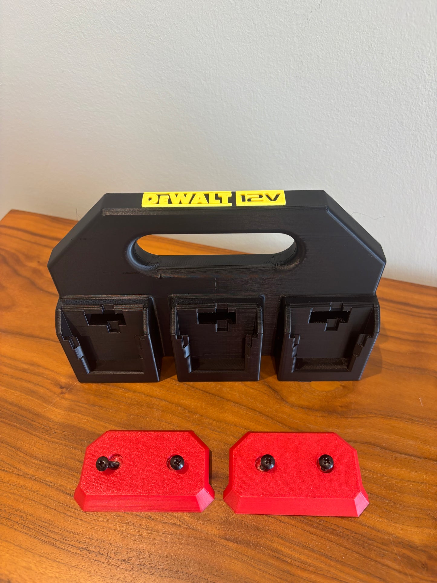 Battery Caddy for DeWalt 12V Batteries  – holds 6 Batteries, Optional Milwaukee Packout Mounting