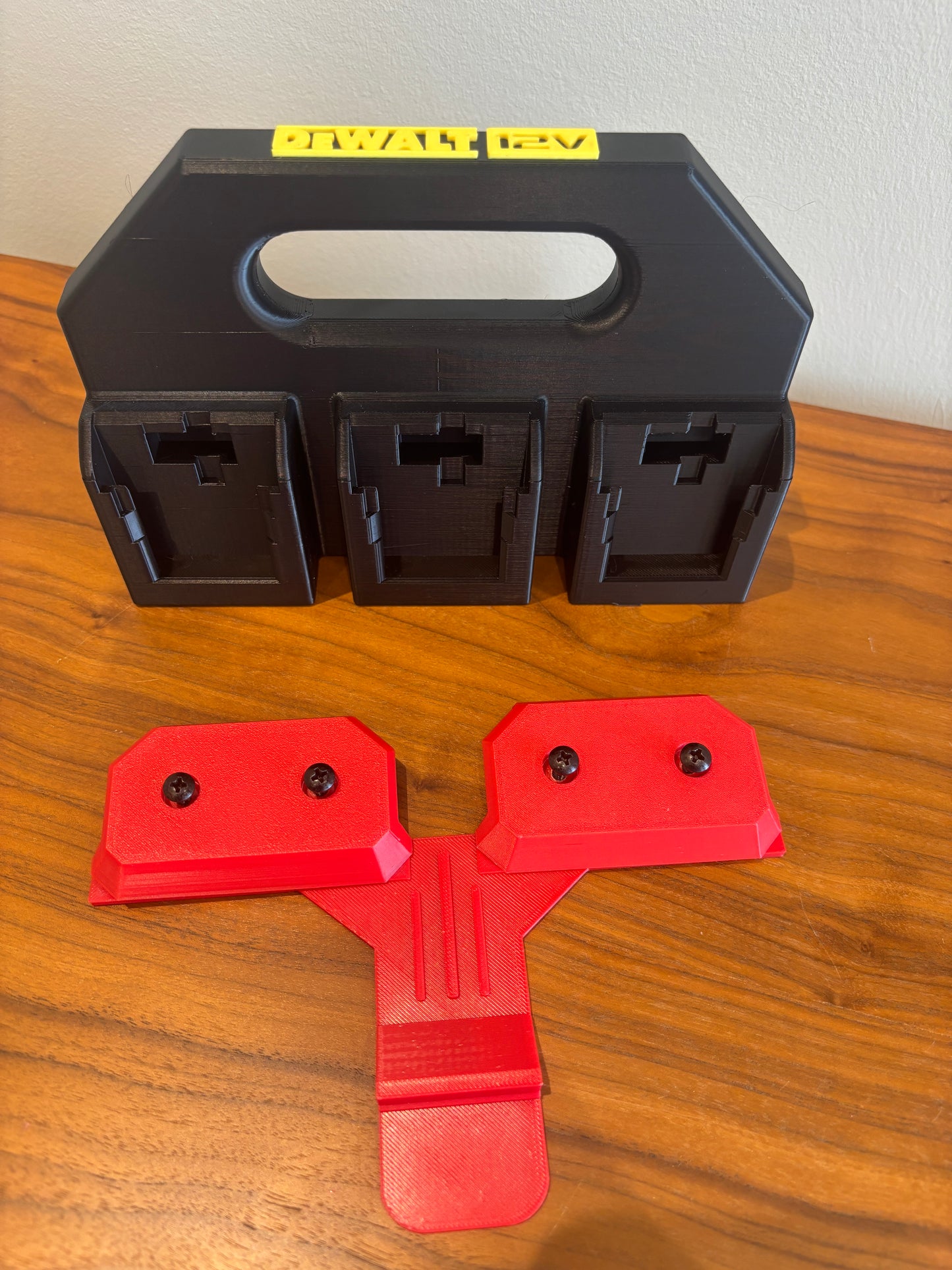 Battery Caddy for DeWalt 12V Batteries  – holds 6 Batteries, Optional Milwaukee Packout Mounting