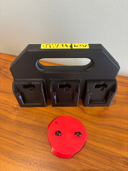 Battery Caddy for DeWalt 12V Batteries  – holds 6 Batteries, Optional Milwaukee Packout Mounting