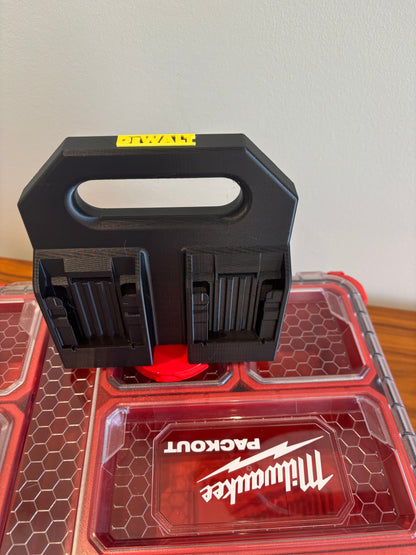 Battery Caddy for DeWalt 20V and 60V Batteries  – holds 4 Batteries, Optional Milwaukee Packout Mounting