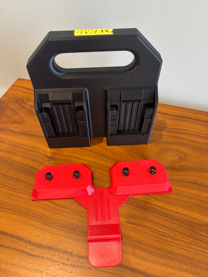 Battery Caddy for DeWalt 20V and 60V Batteries  – holds 4 Batteries, Optional Milwaukee Packout Mounting