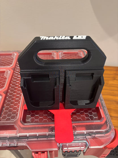 Battery Caddy for Makita LTX 18V Batteries  – holds 4 Batteries, Optional Milwaukee Packout Mounting
