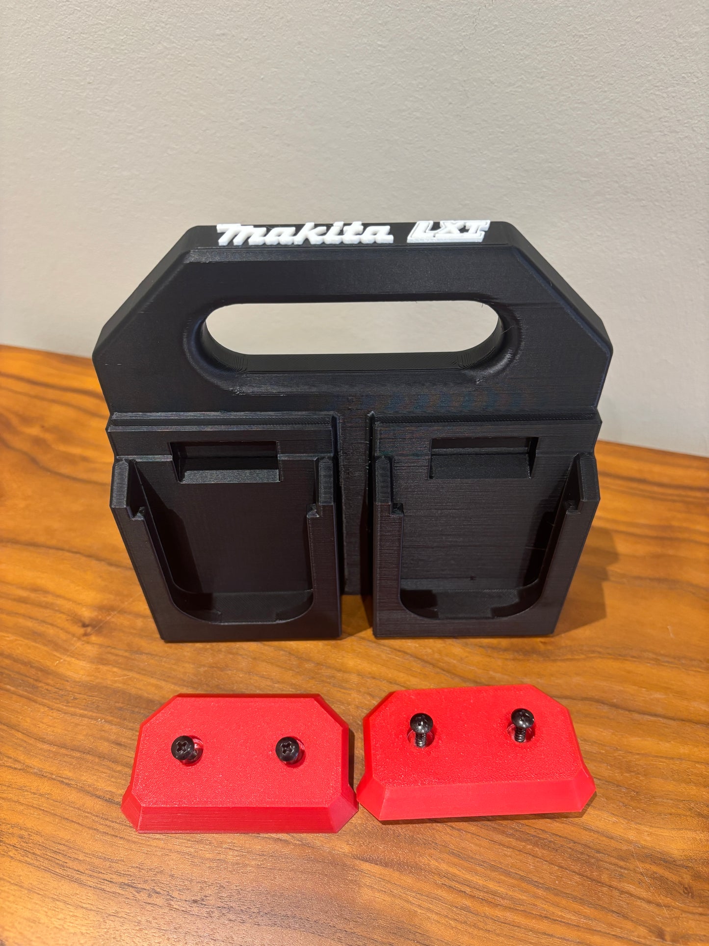 Battery Caddy for Makita LTX 18V Batteries  – holds 4 Batteries, Optional Milwaukee Packout Mounting