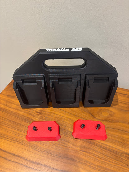 Battery Caddy for Makita LTX 18V Batteries  – holds 6 Batteries, Optional Milwaukee Packout Mounting