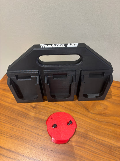 Battery Caddy for Makita LTX 18V Batteries  – holds 6 Batteries, Optional Milwaukee Packout Mounting