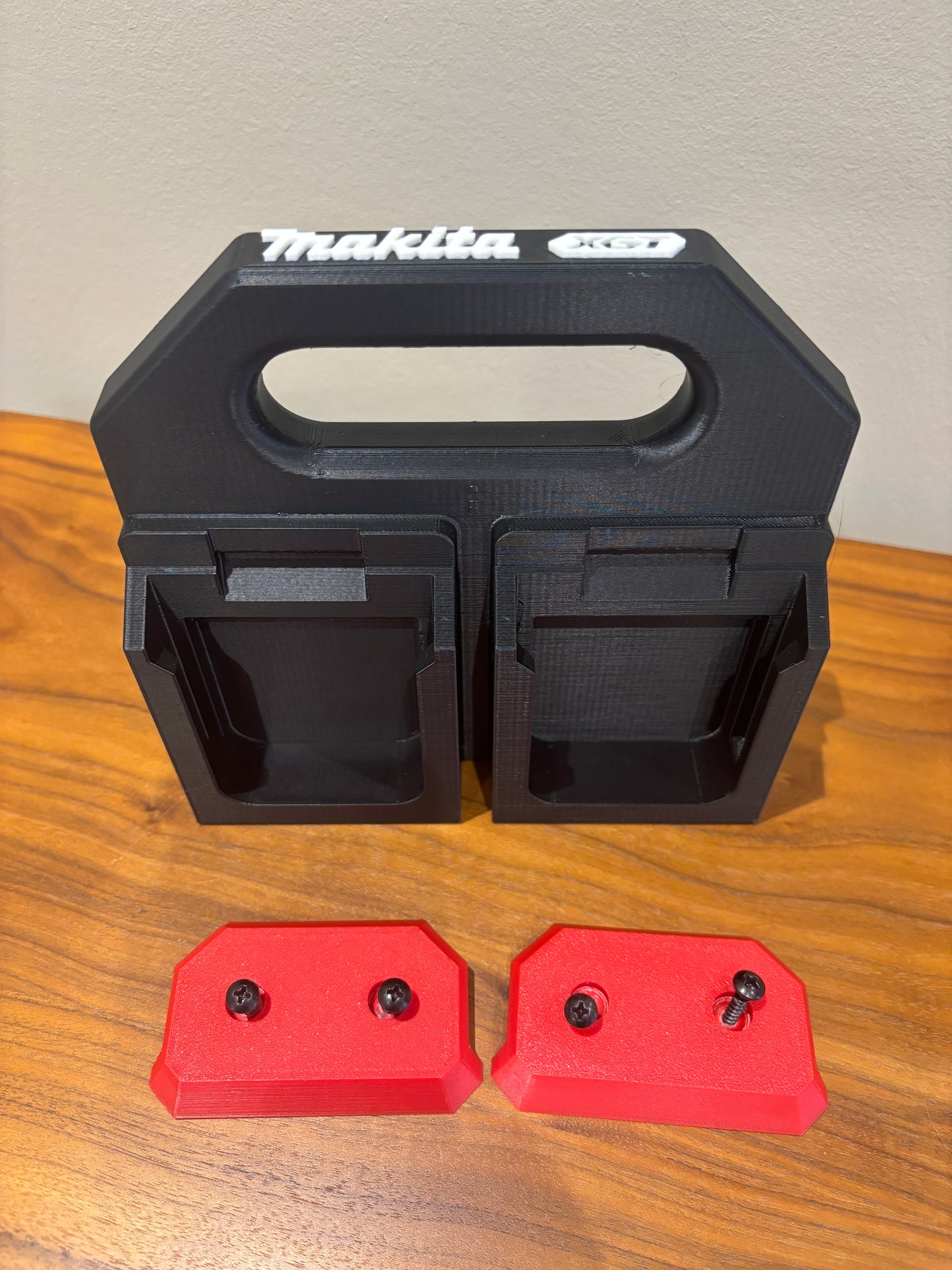 Battery Caddy for Makita XGT 40V Batteries  – holds 4 Batteries, Optional Milwaukee Packout Mounting