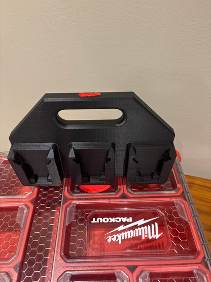 Battery Caddy for Milwaukee M18 Batteries  – holds 6 Batteries, Optional Milwaukee Packout Mounting