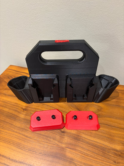 Battery Caddy for Milwaukee Combo M12 and M18 Batteries  – holds 4xM18 and 2xM12 Batteries, Optional Milwaukee Packout Mounting