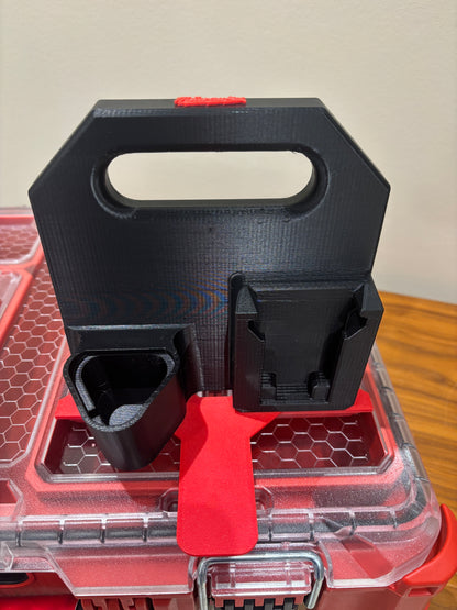 Battery Caddy for Milwaukee Combo M12 and M18 Batteries  – holds 4 Batteries, Optional Milwaukee Packout Mounting