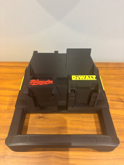Support Milwaukee Packout « DeWaukee » pour batteries DeWalt 20 V/60 V et Milwaukee M18 – peut contenir 3 batteries DeWalt et 3 batteries Milwaukee M18