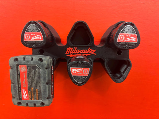 Wall Mount Holder for Milwaukee M12 Batteries – holds 6 Batteries, Optional Packout Mounting