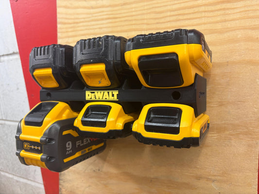 Wall Mount Holder for DeWalt 20V and 60V Batteries  – holds 6 Batteries, Optional Milwaukee Packout Mounting