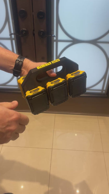 Battery Caddy for DeWalt 12V Batteries  – holds 6 Batteries, Optional Milwaukee Packout Mounting